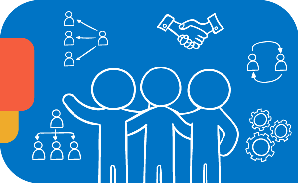 Persone stilizzate che collaborano, rappresentano le opportunit&agrave; di lavoro con C2 Group